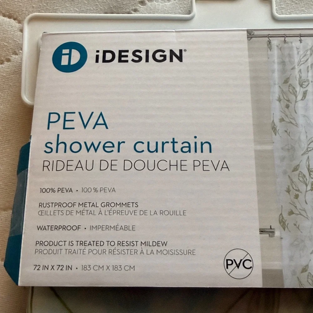 iDesign PEVA Shower Curtain with Leaf Print and hooks
